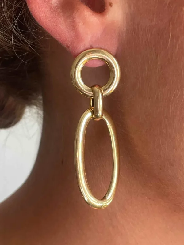 Roman Joyero Pendientes<AGADIR pendientes largos eslabón redondo plata de 1º ley bañado oro