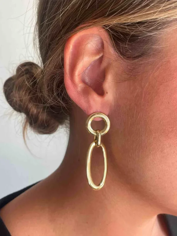 Roman Joyero Pendientes<AGADIR pendientes largos eslabón redondo plata de 1º ley bañado oro