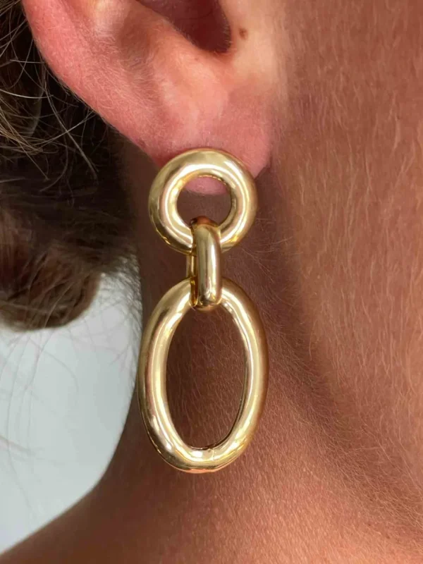 Roman Joyero Pendientes<AGADIR pendientes largos eslabón redondo plata de 1º ley bañado oro