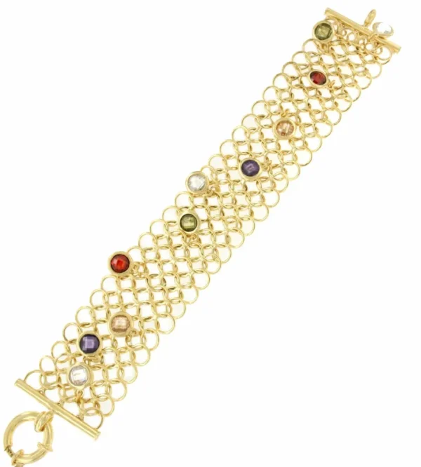 Roman Joyero Pulseras<ALEJANDRIA pulsera ancha plata 1ª ley bañada oro y piedras colores