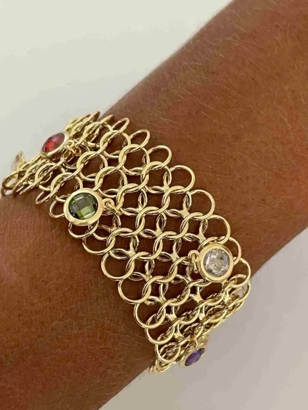 Roman Joyero Pulseras<ALEJANDRIA pulsera ancha plata 1ª ley bañada oro y piedras colores