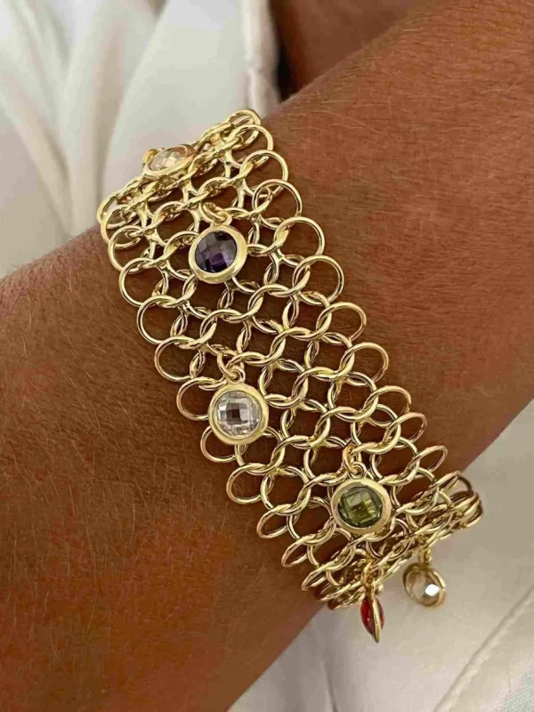 Roman Joyero Pulseras<ALEJANDRIA pulsera ancha plata 1ª ley bañada oro y piedras colores