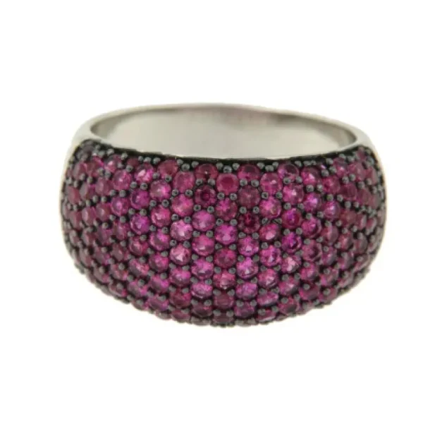 Roman Joyero Anillos<Anillo ancho de plata con circonitas rojas