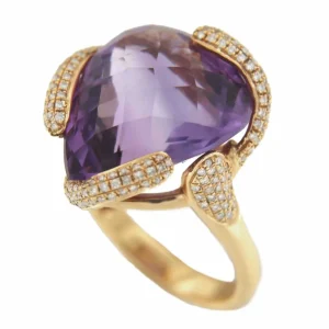 Roman Joyero Anillos<Anillo ancho FATMA en oro rosa con amatista y brillantes
