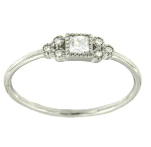 Roman Joyero Anillos<Anillo art deco plata chapado o rodiado con circonita princesa