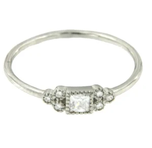 Roman Joyero Anillos<Anillo art deco plata chapado o rodiado con circonita princesa