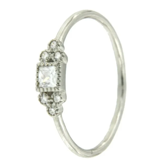 Roman Joyero Anillos<Anillo art deco plata chapado o rodiado con circonita princesa