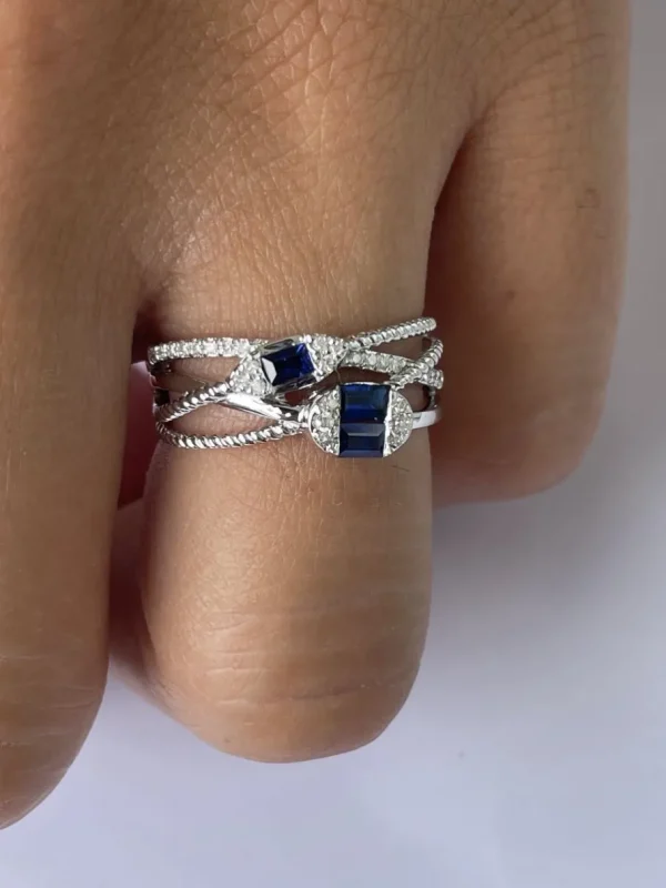 Roman Joyero Anillos<Anillo BERBER oro blanco de 18 kts brillantes y zafiros baguettes