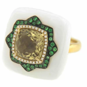 Roman Joyero Anillos<Anillo cuadrado FILIZ en oro rosa o amarillo con piedra y brillantes