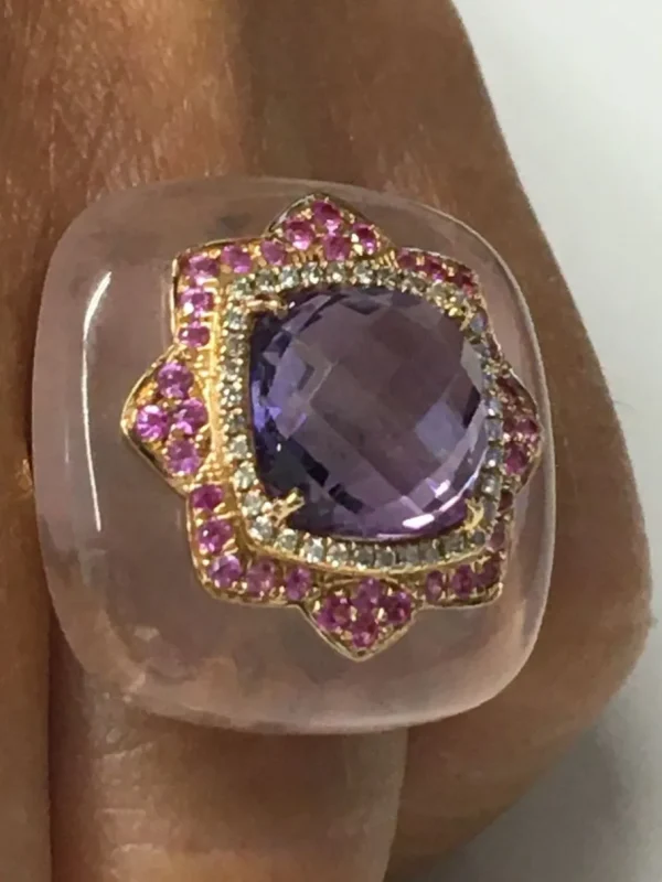 Roman Joyero Anillos<Anillo cuadrado FILIZ en oro rosa o amarillo con piedra y brillantes