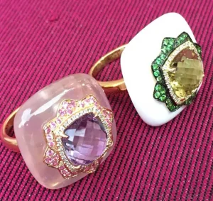 Roman Joyero Anillos<Anillo cuadrado FILIZ en oro rosa o amarillo con piedra y brillantes