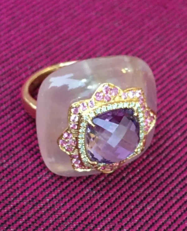Roman Joyero Anillos<Anillo cuadrado FILIZ en oro rosa o amarillo con piedra y brillantes
