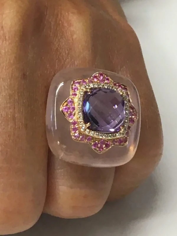 Roman Joyero Anillos<Anillo cuadrado FILIZ en oro rosa o amarillo con piedra y brillantes