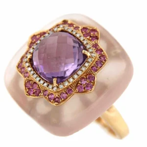 Roman Joyero Anillos<Anillo cuadrado FILIZ en oro rosa o amarillo con piedra y brillantes
