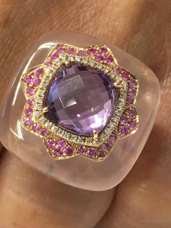 Roman Joyero Anillos<Anillo cuadrado FILIZ en oro rosa o amarillo con piedra y brillantes