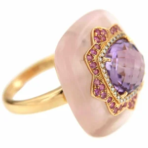 Roman Joyero Anillos<Anillo cuadrado FILIZ en oro rosa o amarillo con piedra y brillantes
