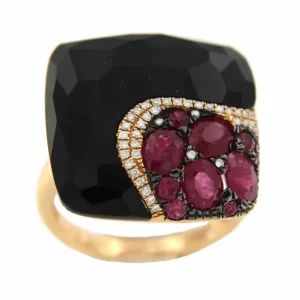 Roman Joyero Anillos<Anillo de oro rosa BEYZA con brillantes, rubíes y ónix