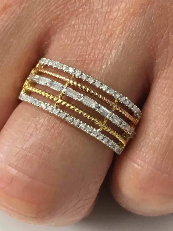 Roman Joyero Anillos<Anillo EDIL 5 alianzas en oro 3 colores con brillantes y baguettes
