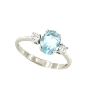 Roman Joyero Anillos<Anillo ESENCIA en oro blanco de 18 kilates con circonitas y topacio azul