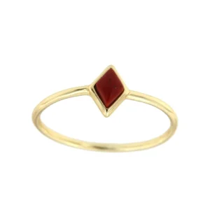Roman Joyero Anillos<Anillo fino de plata con baño de oro y cuarzo rojo en rombo