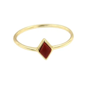 Roman Joyero Anillos<Anillo fino de plata con baño de oro y cuarzo rojo en rombo