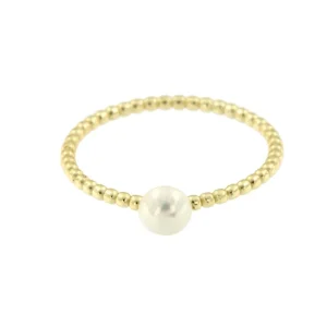 Roman Joyero Anillos<Anillo fino de plata con baño de oro, gallones y perla blanca