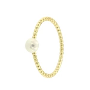 Roman Joyero Anillos<Anillo fino de plata con baño de oro, gallones y perla blanca