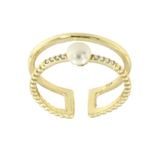 Roman Joyero Anillos<Anillo plata calado dorado y gallonado con perla y circonita