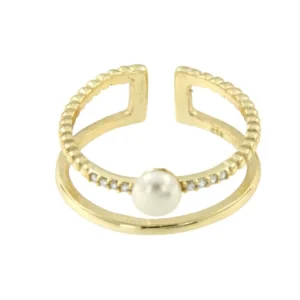Roman Joyero Anillos<Anillo plata calado dorado y gallonado con perla y circonita