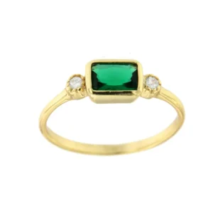 Roman Joyero Anillos<Anillo plata con baño de oro, cuarzo verde rectangular y circonita