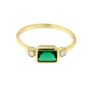 Roman Joyero Anillos<Anillo plata con baño de oro, cuarzo verde rectangular y circonita