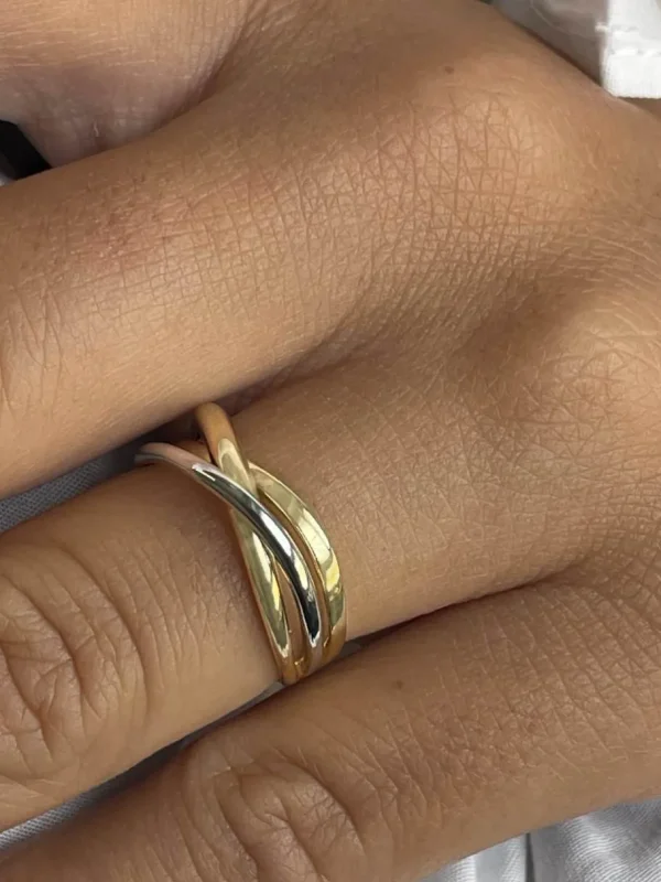 Roman Joyero Anillos<Anillo PRESA alianzas cruzadas de oro amarillo y blanco en 18 ktes
