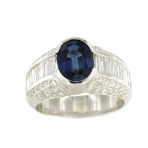 Roman Joyero Anillos<Anillo REIMS en oro blanco 18 ktes con zafiro, brillantes y baguettes