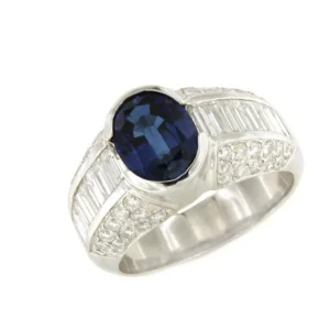 Roman Joyero Anillos<Anillo REIMS en oro blanco 18 ktes con zafiro, brillantes y baguettes