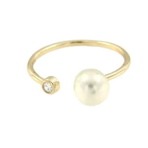 Roman Joyero Anillos<Anillo semiabierto en plata ley dorada con perla y circonita