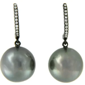 Roman Joyero Pendientes<Argolla en oro de 18 kts, diamante y perla australiana negra