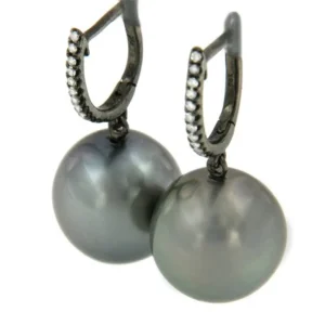 Roman Joyero Pendientes<Argolla en oro de 18 kts, diamante y perla australiana negra