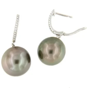 Roman Joyero Pendientes<Argolla en oro de 18 kts, diamante y perla australiana negra