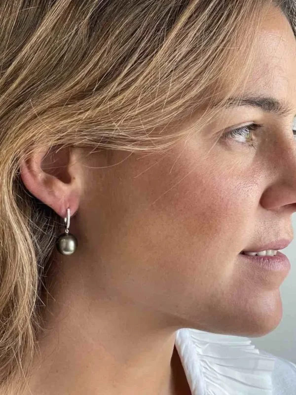 Roman Joyero Pendientes<Argolla en oro de 18 kts, diamante y perla australiana negra