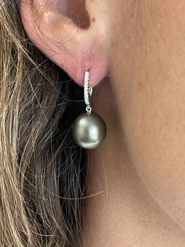 Roman Joyero Pendientes<Argolla en oro de 18 kts, diamante y perla australiana negra