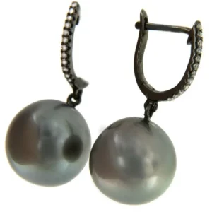 Roman Joyero Pendientes<Argolla en oro de 18 kts, diamante y perla australiana negra