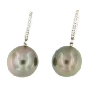 Roman Joyero Pendientes<Argolla en oro de 18 kts, diamante y perla australiana negra