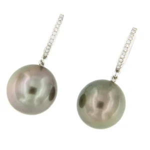 Roman Joyero Pendientes<Argolla en oro de 18 kts, diamante y perla australiana negra