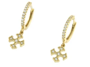 Roman Joyero Pendientes<Argolla pequeña de plata chapada, circonitas y cruz de Malta