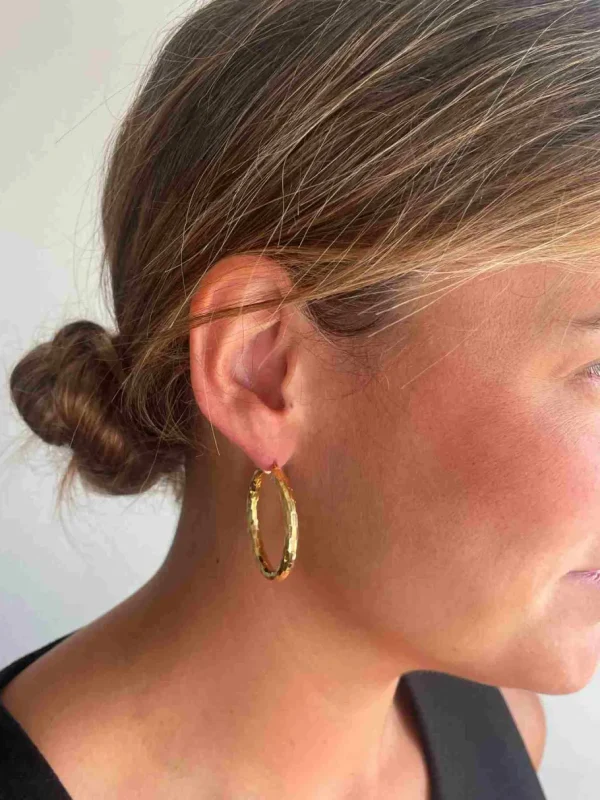 Roman Joyero Pendientes<Argollas ASILAH facetadas en plata 1ª ley bañada oro