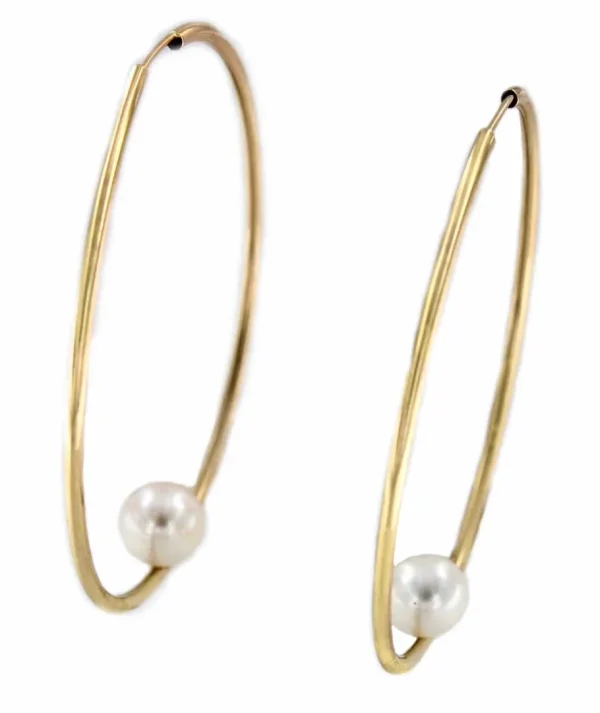 Roman Joyero Pendientes<Argollas oro amarillo SOEL huecas en 18 kilates con perla