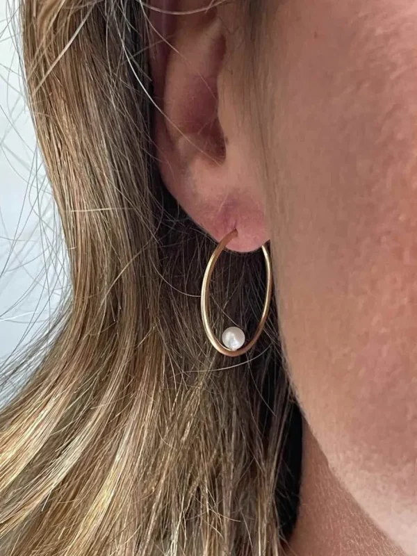 Roman Joyero Pendientes<Argollas oro amarillo SOEL huecas en 18 kilates con perla