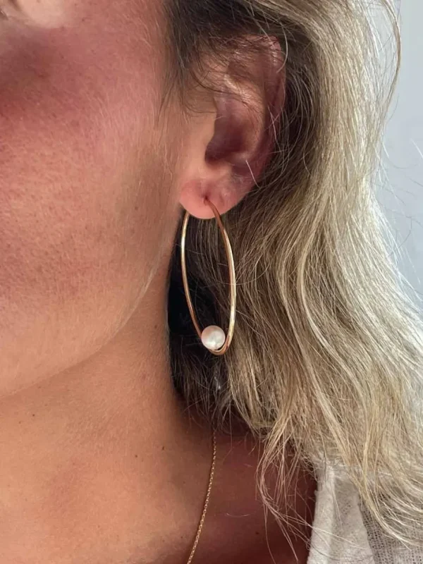 Roman Joyero Pendientes<Argollas oro amarillo SOEL huecas en 18 kilates con perla
