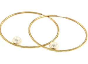 Roman Joyero Pendientes<Argollas oro amarillo SOEL huecas en 18 kilates con perla