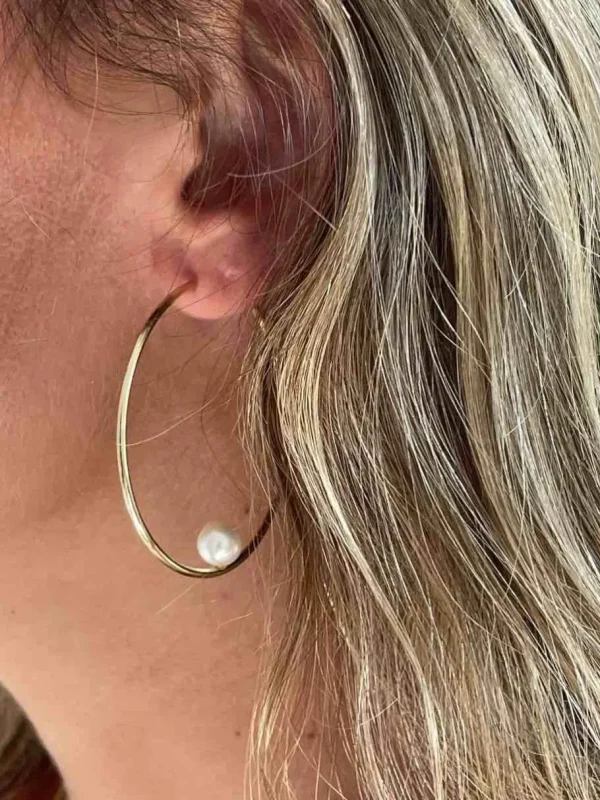 Roman Joyero Pendientes<Argollas oro amarillo SOEL huecas en 18 kilates con perla